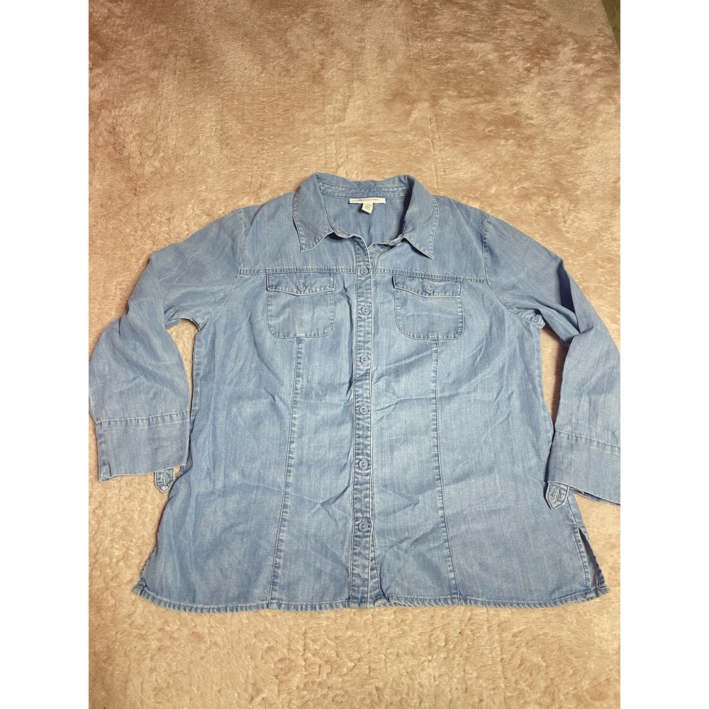 JM Collection Size 10 Button Up Jean Women Top Shirt‎ Button Up Bin12